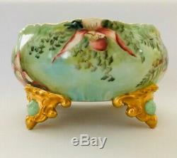 Vintage Limoges France Handpainted Lilies Large Footed Centerpiece Bowl