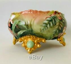 Vintage Limoges France Handpainted Lilies Large Footed Centerpiece Bowl