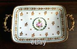 Vintage Limoges France Ormolu Gilt Hand Painted Dish Tray Trinket Brass Trim