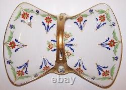 Vintage Limoges France Porcelain Hand Painted Gilbert Gold Handled Basket/tray
