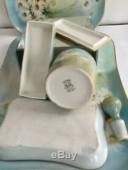 Vintage Limoges France Vanity Set Hand Painted Daisies Porcelain 5 Piece Set