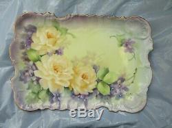 Vintage Limoges Hand Painted Porcelain Violets & Roses Vanity Tray Pre Owned