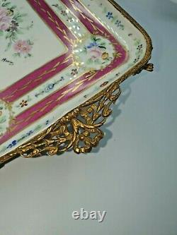 Vintage Limoges Hand Painted& Signed, Gilded & Mounted Tray-Décor Main Paris