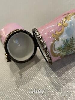 Vintage Limoges Pink Hand Painted Porcelain Needle Case