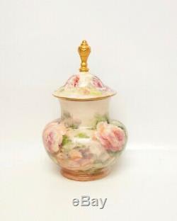 Vintage Limoges Porcelain Jar With Finial Hand Painted Roses Artist L Gould