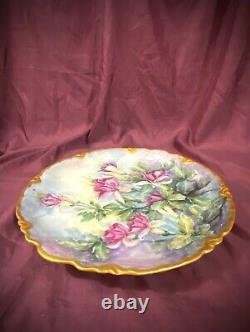 Vintage Limoges Style Hand Painted Fuchsias Floral Platter/Charger Artist Signed