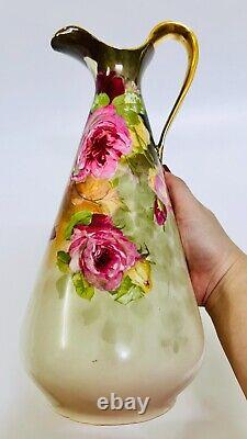 Vintage Limoges hand painted roses Pitcher/Tankard/ Vase, Gold, artist signed