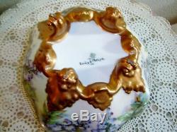 Vintage T&V LIMOGES Hand Painted Artist Signed Footed Console Bowl