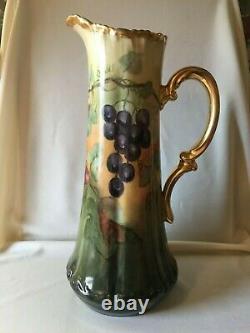 Vintage T. & V. Limoges Hand Painted Porcelain Tankard with Grapes
