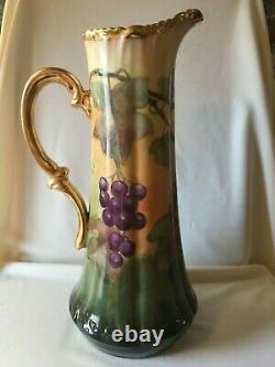 Vintage T. & V. Limoges Hand Painted Porcelain Tankard with Grapes