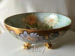 Vintage T. & V. Limoges Large Beautiful Hand-Painted Water Lilies Bowl, Signed