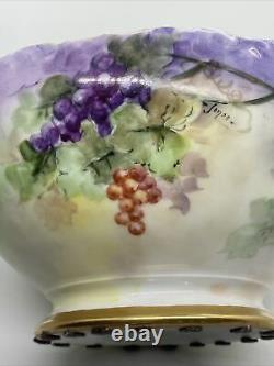 Vintage T. & V. Limoges Large Hand-Painted Punch Bowl with Grapes Signed Jones