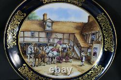 Vintage set 3 Limoges hand paint plate porcelain horse carriage scenes