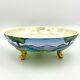 Vntg Jplimoges France Porcelain Footed Bowl Handpainted Peacock Landscape Unique