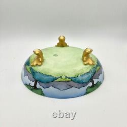 Vntg JPLimoges France Porcelain Footed Bowl Handpainted Peacock Landscape Unique