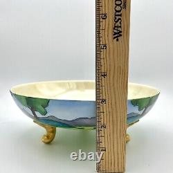 Vntg JPLimoges France Porcelain Footed Bowl Handpainted Peacock Landscape Unique