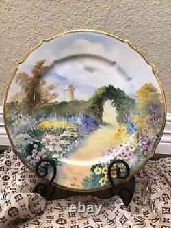 Vtg French Limoges Hand Painted Decorative Plate English Garden Rhodes Gorgeous
