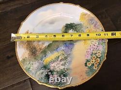 Vtg French Limoges Hand Painted Decorative Plate English Garden Rhodes Gorgeous