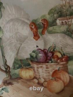 Vtg Haviland Limoges France Handpainted Large Turkey Harvest Plate Gold Guild