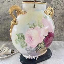 Vtg Jean Pouyat Limoges France Porcelain Table Lamp Rose Floral Hand Painted