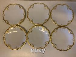 Vtg Jean Pouyat Limoges Porcelain 6 Luncheon Plates with Gold Trim by E. Woodman