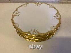 Vtg Jean Pouyat Limoges Porcelain 6 Luncheon Plates with Gold Trim by E. Woodman