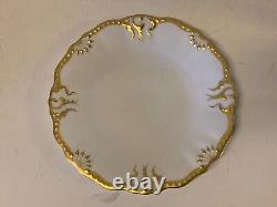 Vtg Jean Pouyat Limoges Porcelain 6 Luncheon Plates with Gold Trim by E. Woodman