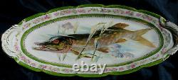 Vtg. Limoges Bassett Fish platter &11 Plates hand painted Art 20x8.5 & 8.5