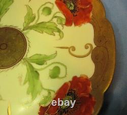 WA Pickard France Limoges Leach Plate withHandles Hand Painted Red Flowers & Gold