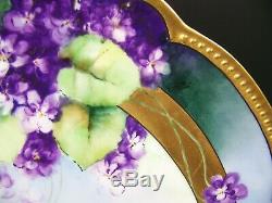 White Art Chicago Limoges Hand Painted Violets Gold 14 Charger Signed E. White