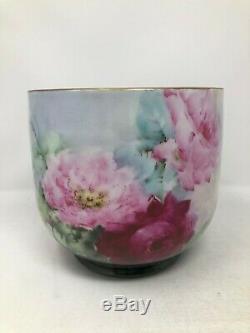 William Guerin WG Limoges France Hand Painted Pink Red Roses Jardiniere
