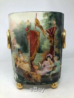 William Guerin WG Limoges Hand Painted Ladies Gondola Swan Lake Vase Cachepot