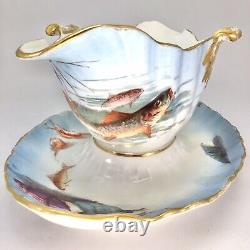 Wm Guerin Limoges Fish Sauce Boat Gravy Attached Underplate Hand Painted France
