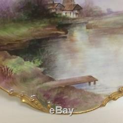 Wonderful Hand Painted Jean Pouyat Limoges Plate With River Windmill Decoration