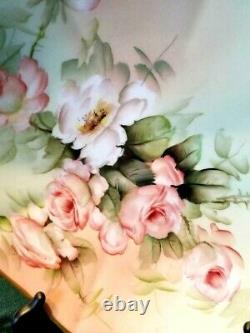 14 Limoges Hand Painted Rose Charger, Artiste Signé, Ester Miler