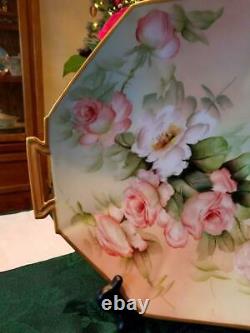14 Limoges Hand Painted Rose Charger, Artiste Signé, Ester Miler