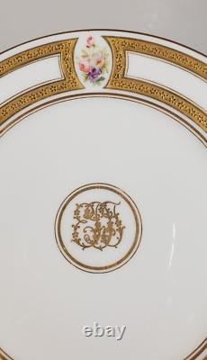 15 Assiettes à pain monogramme floral néoclassique doré peintes à la main par Charles Ahrenfeldt