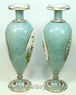 1800 Antique Limoges Belle Paire De Grands Vases En Porcelaine Peinte À La Main 21