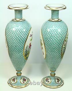 1800's Antique Limoges Paire De Grandes Vases De Porcelaine Peintes À La Main 21
