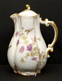 1870's Antique Haviland Limoges Porcelaine Peinte À La Main Cafetière Thé Chocolate Pot