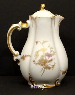 1870's Antique Haviland Limoges Porcelaine Peinte À La Main Cafetière Thé Chocolate Pot