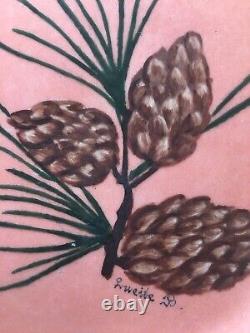 (29 Pièces) 1951-58 D&c France'pink & Pinecones Peint À La Main/signé Dessert Set