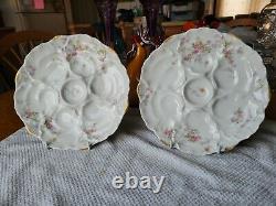 2 Antique Ahrenfeldt Limoges Porcelaine Oyster Plate Roses Or Accent Nice