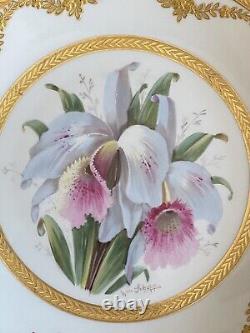 (4) Assiettes de cabinet BERNARDAUD LIMOGES en or incrusté avec des orchidées signées Schopp