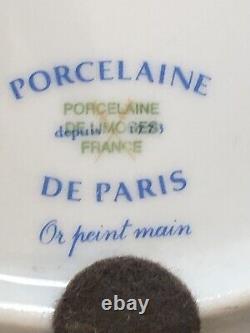 4 Porcelaine De Paris Or Peint À La Main Falcon/plaques D'oiseaux Plongeurs Limoges Fr