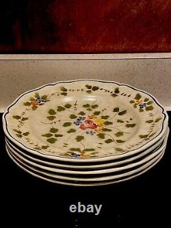 5 Assiettes de dîner en faïence Limoges Longchamp Nemours peintes à la main de 10 pouces de diamètre