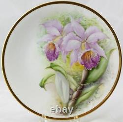 6 Antiquaires Raynaud & Co. Limoges Plaques D'orchidées Peintes À La Main 8-1 / 2 Artiste Signée