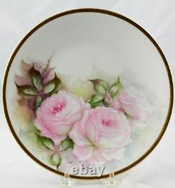 6 Antique Raynaud & Co. Limoges Plaques D’armoires Roses Peintes À La Main 8-1/2 France