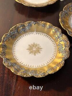 6 Assiettes LS&S Limoges France 6 Peintes à la Main Motif en Spirale Dorure en Or Lourd Burst Starburst