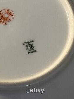 6 Assiettes LS&S Limoges France 6 Peintes à la Main Motif en Spirale Dorure en Or Lourd Burst Starburst